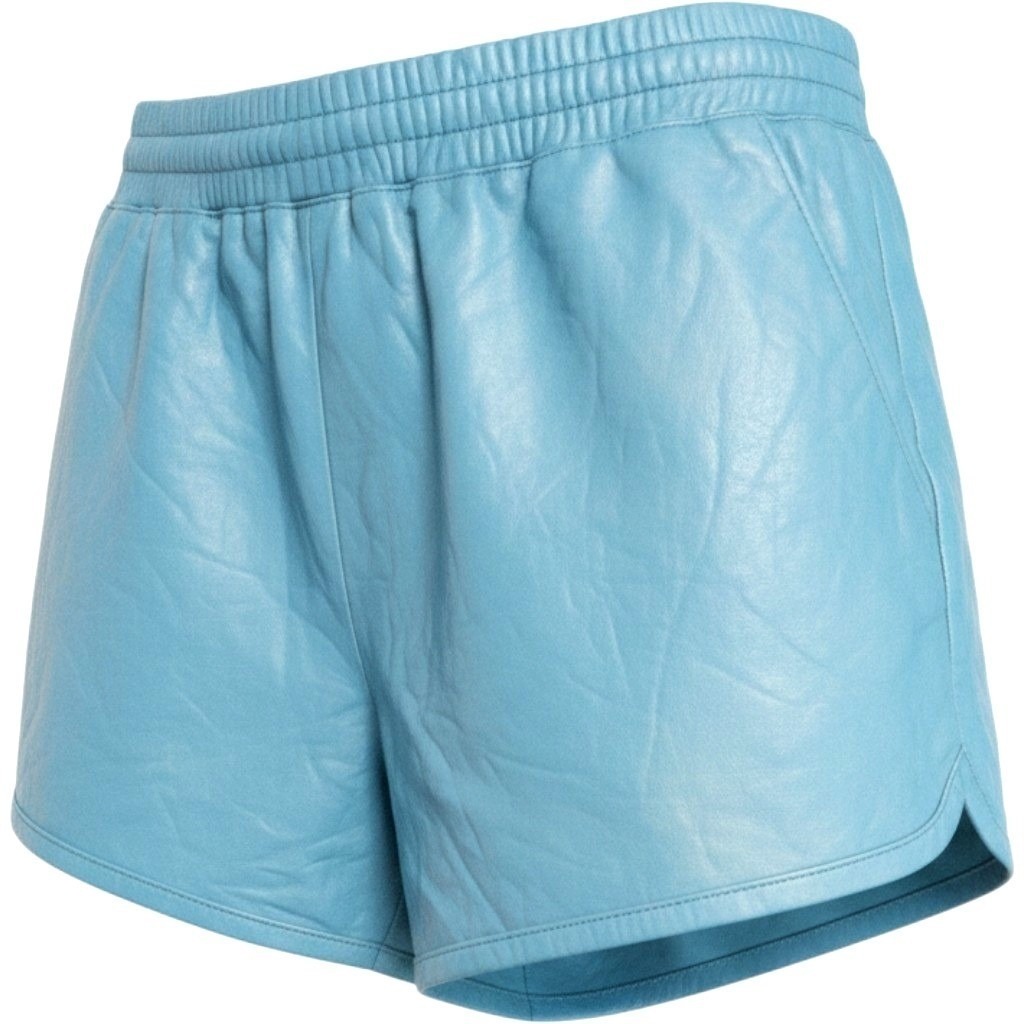 Zadig & Voltaire Teal Pax Crinkle Lambskin Leather Running Shorts Women M L $448
